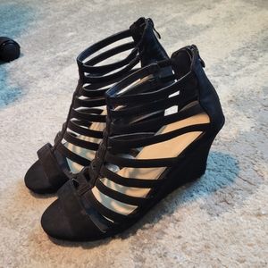 Black Strappy Wedge Heels